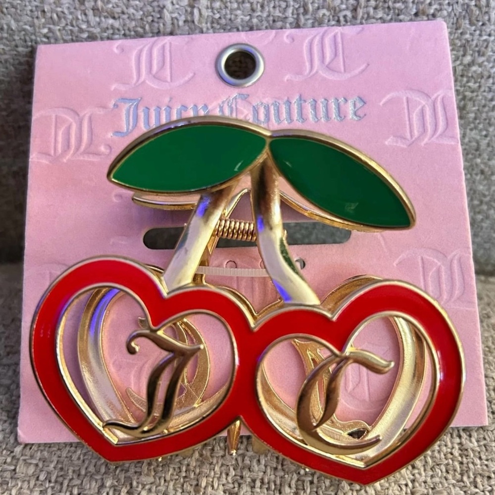 Juicy Couture Los Angeles NWT Classic Juicy Gold Red Cherry Hair Clip